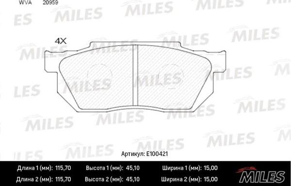 Miles E100421 - Гальмівні колодки, дискові гальма autozip.com.ua