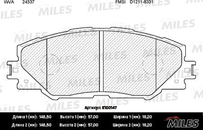 Miles E100147 - Гальмівні колодки, дискові гальма autozip.com.ua
