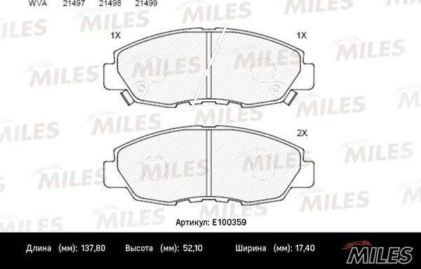Miles E100359 - Гальмівні колодки, дискові гальма autozip.com.ua