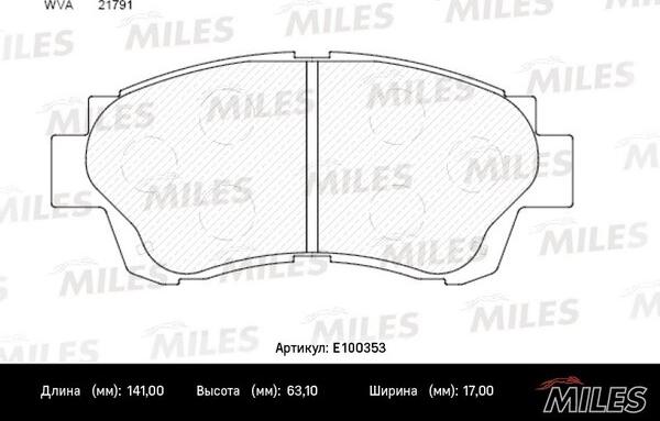 Miles E100353 - Гальмівні колодки, дискові гальма autozip.com.ua