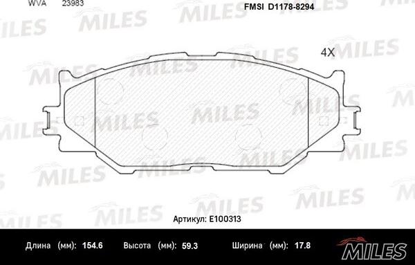 Miles E100313 - Гальмівні колодки, дискові гальма autozip.com.ua