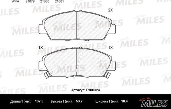 Miles E100324 - Гальмівні колодки, дискові гальма autozip.com.ua