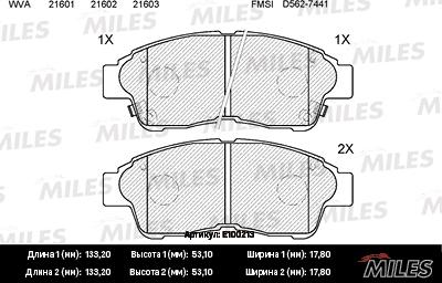 Miles E100213 - Гальмівні колодки, дискові гальма autozip.com.ua