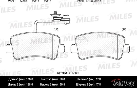 Miles E110481 - Гальмівні колодки, дискові гальма autozip.com.ua