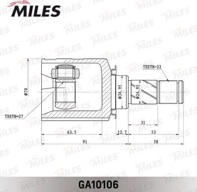 Miles GA10106 - Шарнір, ШРУС, приводний вал autozip.com.ua