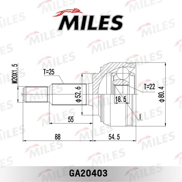 Miles GA20403 - Шарнір, ШРУС, приводний вал autozip.com.ua