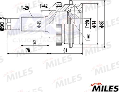 Miles GA20593 - Шарнір, ШРУС, приводний вал autozip.com.ua