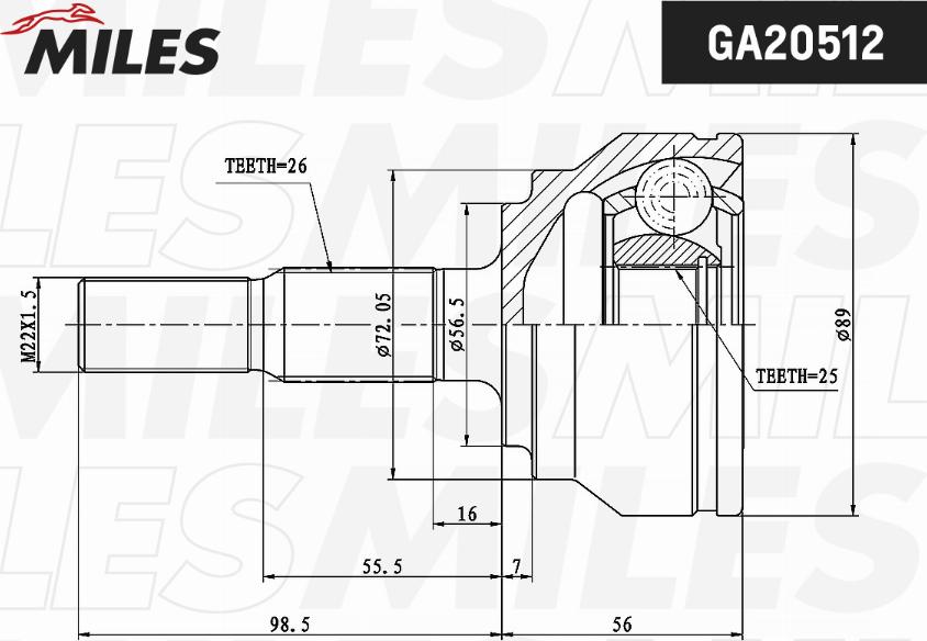 Miles GA20512 - Шарнір, ШРУС, приводний вал autozip.com.ua