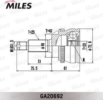 Miles GA20692 - Шарнір, ШРУС, приводний вал autozip.com.ua