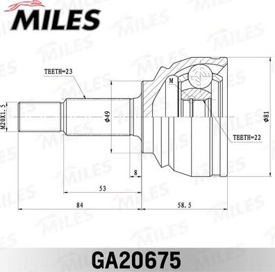 Miles GA20675 - Шарнір, ШРУС, приводний вал autozip.com.ua