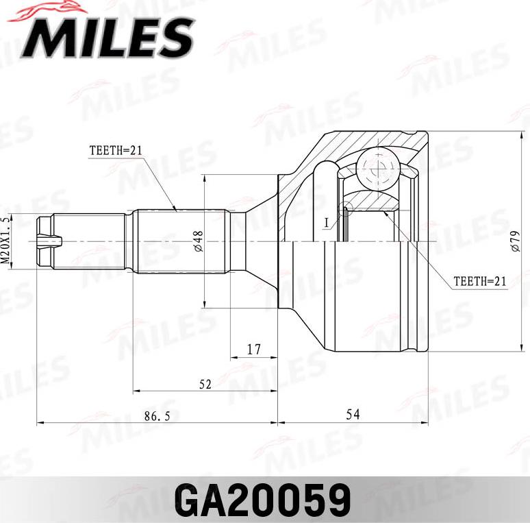 Miles GA20059 - Шарнір, ШРУС, приводний вал autozip.com.ua