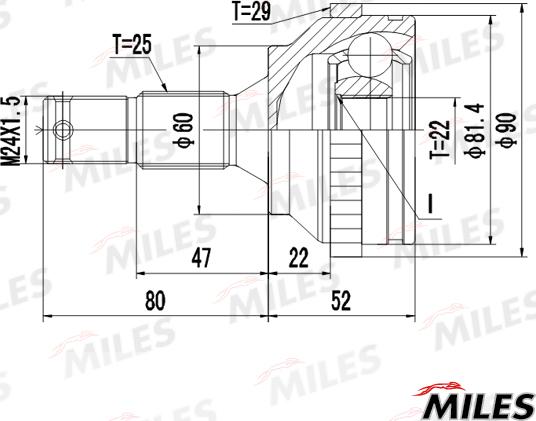 Miles GA20384 - Шарнір, ШРУС, приводний вал autozip.com.ua