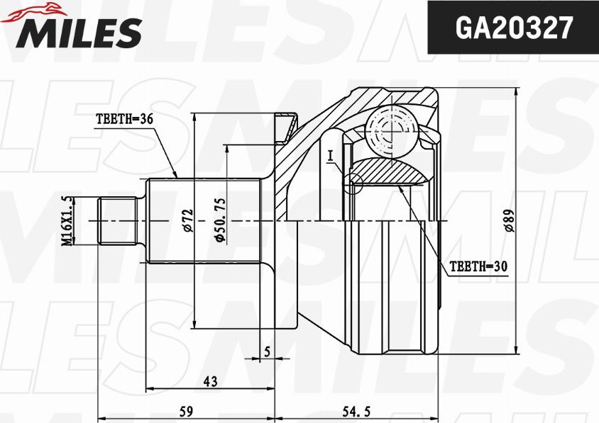 Miles GA20327 - Шарнір, ШРУС, приводний вал autozip.com.ua