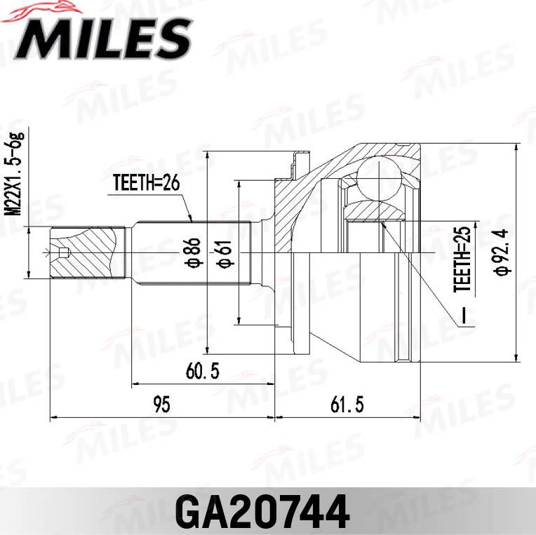 Miles GA20744 - Шарнір, ШРУС, приводний вал autozip.com.ua