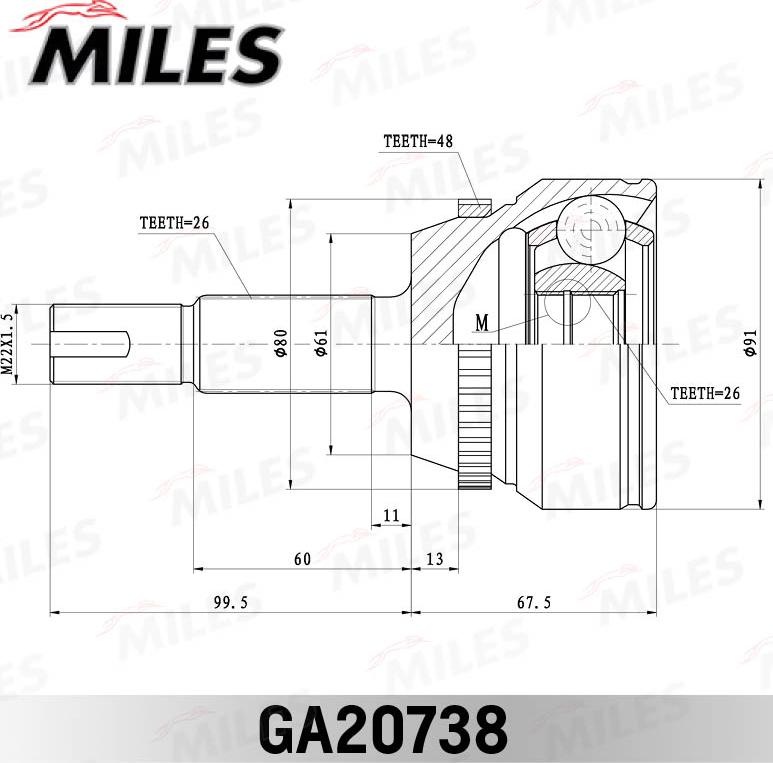 Miles GA20738 - Шарнір, ШРУС, приводний вал autozip.com.ua