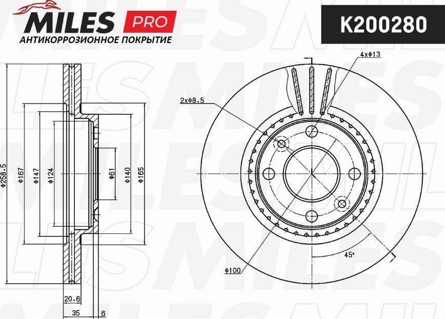 Miles K200280 - Гальмівний диск autozip.com.ua
