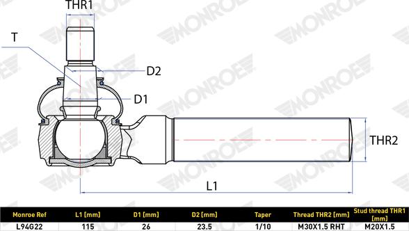 MONROE L94G22 - Наконечник рульової тяги, кульовий шарнір autozip.com.ua