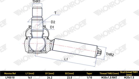 MONROE L90G10 - Наконечник рульової тяги, кульовий шарнір autozip.com.ua