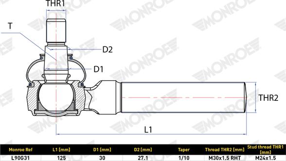 MONROE L90G31 - Наконечник рульової тяги, кульовий шарнір autozip.com.ua