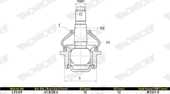 MONROE L93J29 - Шарова опора, несучий / направляючий шарнір autozip.com.ua