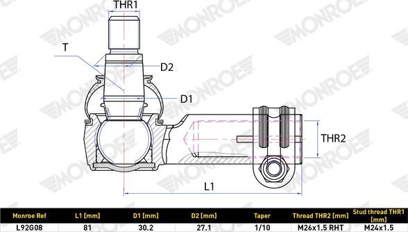 MONROE L92G08 - Кутовий шарнір, поздовжня рульова тяга autozip.com.ua