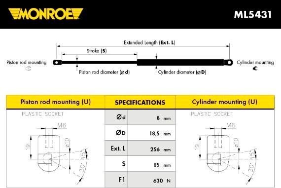 Monroe ML5431 - Газова пружина, кришка багажник autozip.com.ua