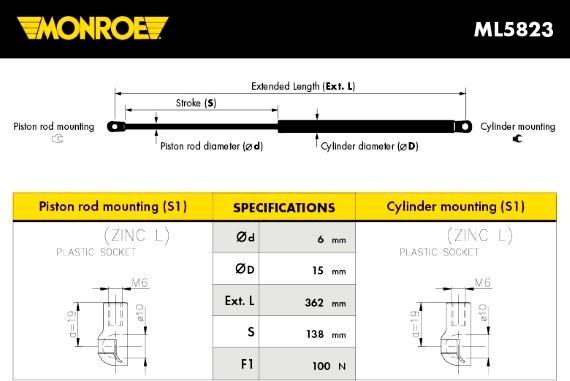 Monroe ML5823 - Газова пружина, заднє скло autozip.com.ua