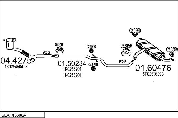 MTS SEAT43308A018769 - Система випуску ОГ autozip.com.ua