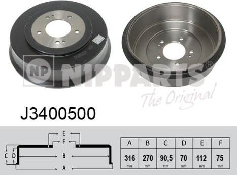 Nipparts J3400500 - Гальмівний барабан autozip.com.ua