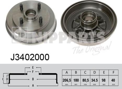 Nipparts J3402000 - Гальмівний барабан autozip.com.ua