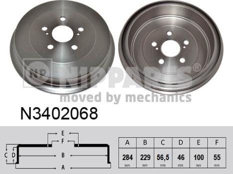 Nipparts N3402068 - Гальмівний барабан autozip.com.ua