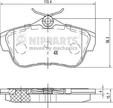 Nipparts N3612050 - Гальмівні колодки, дискові гальма autozip.com.ua