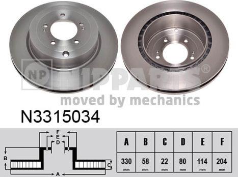 Nipparts N3315034 - Гальмівний диск autozip.com.ua
