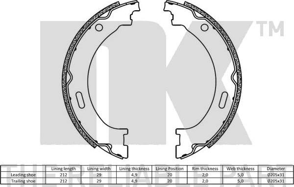 NK 2793805 - Комплект гальм, ручник, парковка autozip.com.ua