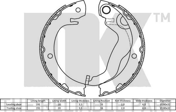 NK 2745809 - Комплект гальм, ручник, парковка autozip.com.ua