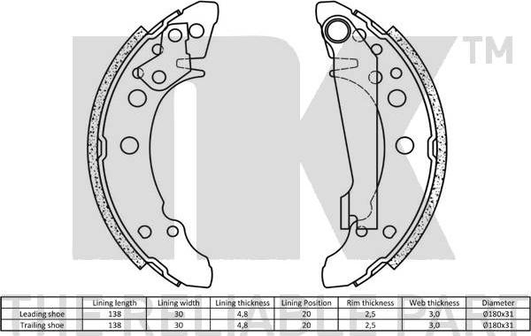 NK 2747340 - Комплект гальм, барабанний механізм autozip.com.ua