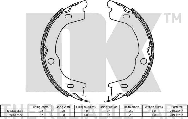 NK 2735791 - Комплект гальм, ручник, парковка autozip.com.ua