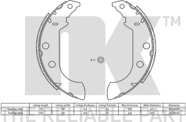 NK 2737489 - Комплект гальм, барабанний механізм autozip.com.ua