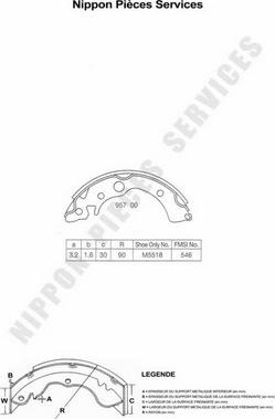 NPS H350A03 - Комплект гальм, барабанний механізм autozip.com.ua