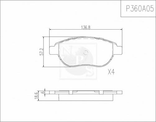 NPS P360A05 - Гальмівні колодки, дискові гальма autozip.com.ua