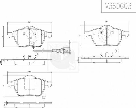 NPS V360G03 - Гальмівні колодки, дискові гальма autozip.com.ua