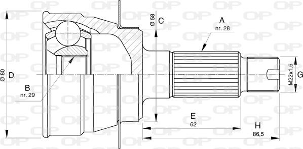 Open Parts CVJ5732.10 - Шарнірний комплект, ШРУС, приводний вал autozip.com.ua