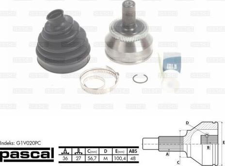 Pascal G1V020PC - Шарнірний комплект, ШРУС, приводний вал autozip.com.ua