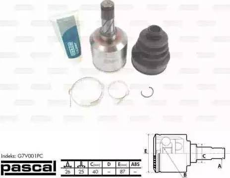 Pascal G7V001PC - Шарнірний комплект, ШРУС, приводний вал autozip.com.ua
