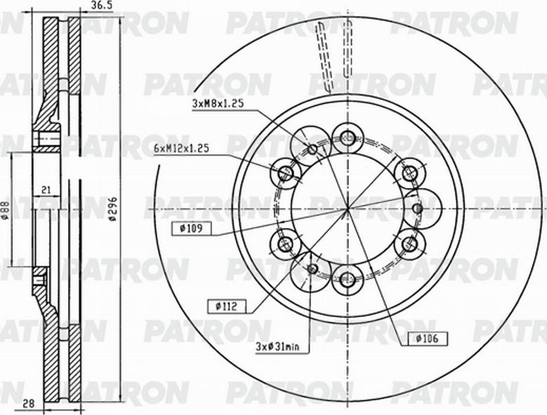 Patron PBD1034 - Гальмівний диск autozip.com.ua