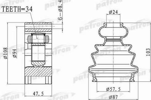 Patron PCV4044 - Шарнірний комплект, ШРУС, приводний вал autozip.com.ua