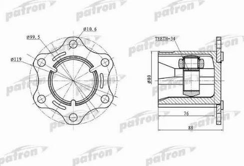 Patron PCV5004 - Шарнірний комплект, ШРУС, приводний вал autozip.com.ua