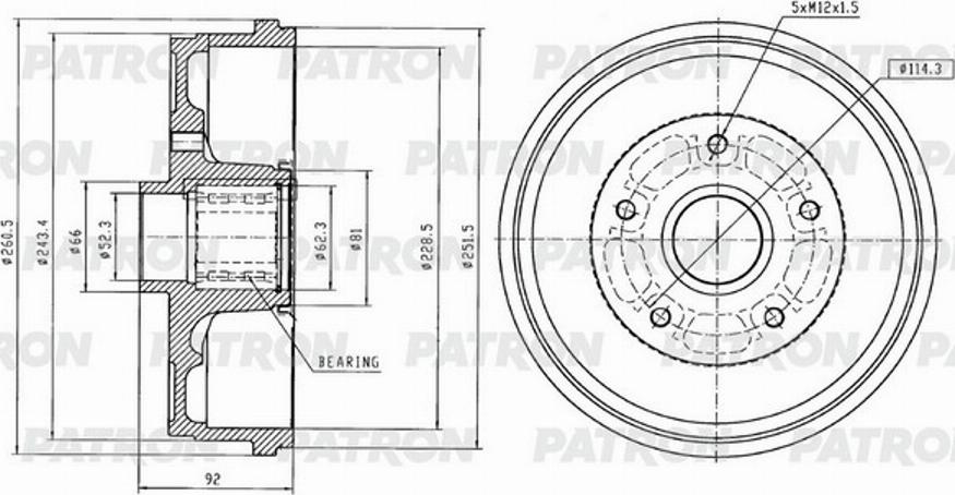 Patron PDR1014 - Гальмівний барабан autozip.com.ua