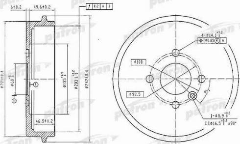 Patron PDR1247 - Гальмівний барабан autozip.com.ua