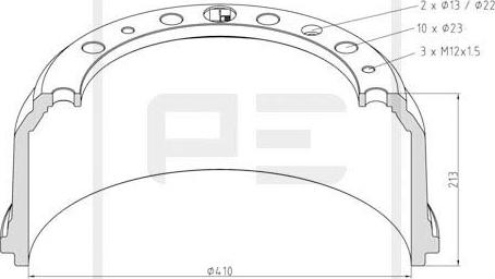 PE Automotive 016.404-00A - Гальмівний барабан autozip.com.ua